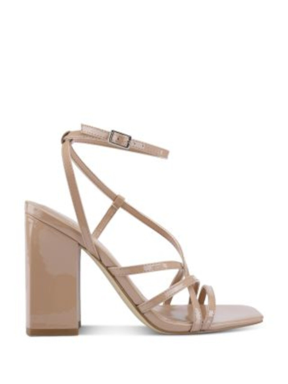 MARC FISHER Womens Beige Padded Ankle Strap Edalyn Square Toe Block Heel Buckle Leather Dress Heeled Sandal 6.5 M