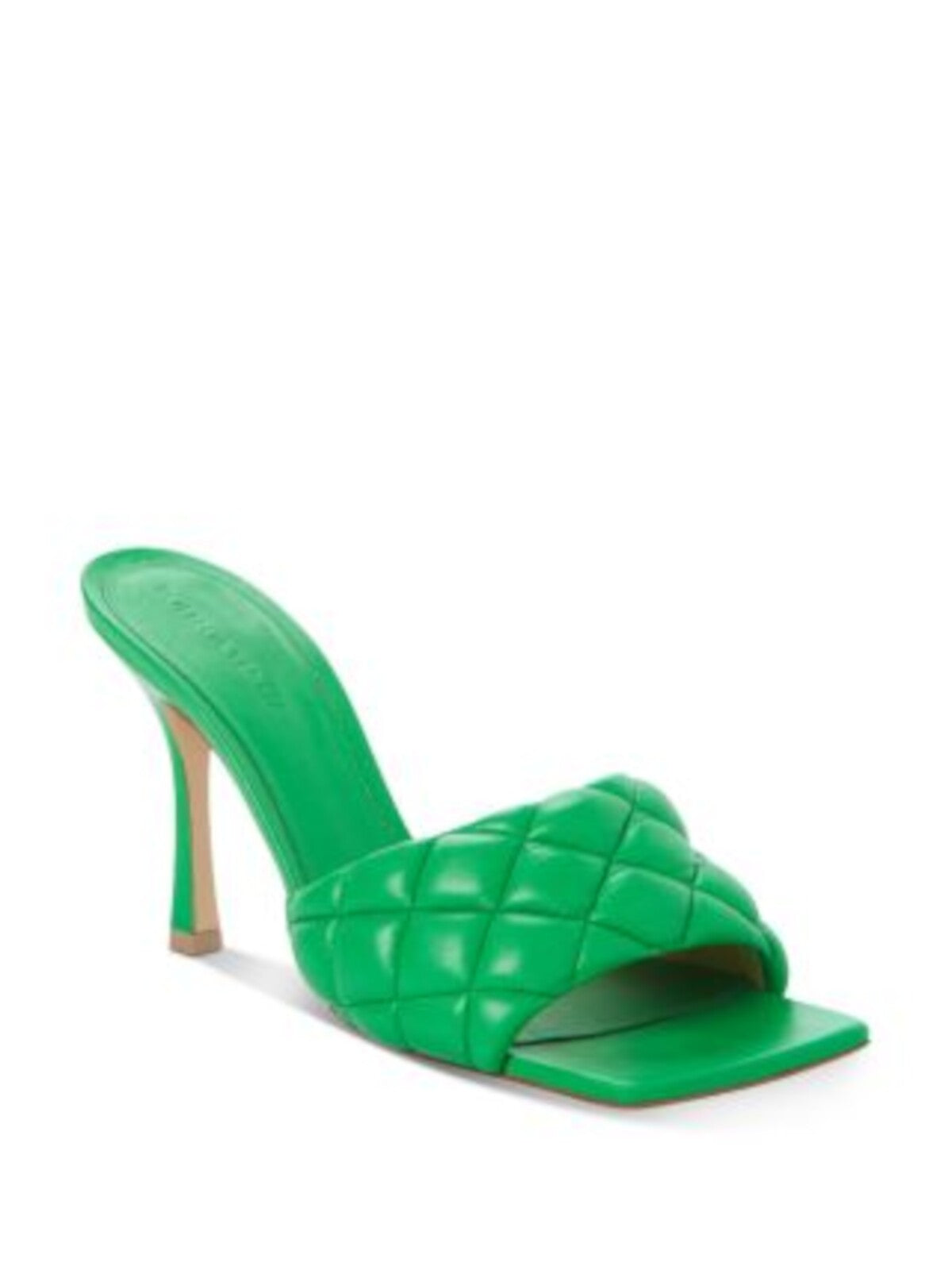 BOTTEGA VENETA Womens Green Logo Quilted Square Toe Stiletto Slip On Leather Heeled Sandal 38