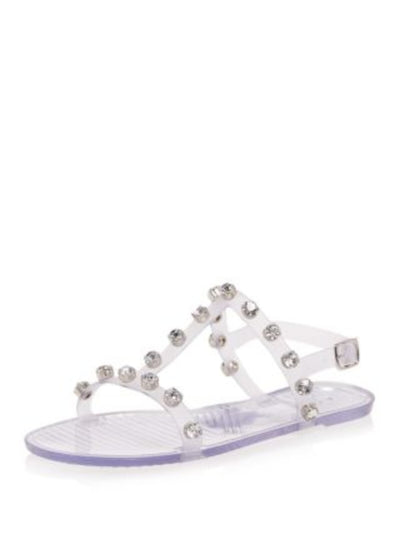 AQUA Womens Clear Translucent Slingback Studded T-Strap Open Toe Buckle Jelly 9