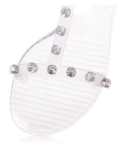 AQUA Womens Clear Translucent Slingback Studded T-Strap Open Toe Buckle Jelly