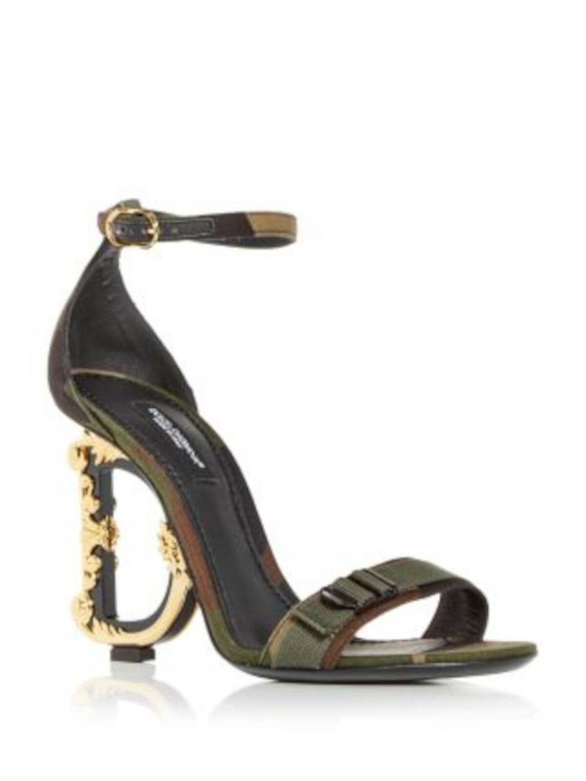 DOLCE & GABBANA Womens Green Camouflage Ankle Strap Padded Open Toe Buckle Dress Heeled Sandal 40