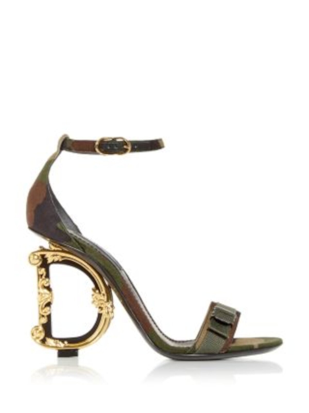 DOLCE & GABBANA Womens Green Camouflage Ankle Strap Padded Open Toe Buckle Dress Heeled Sandal 40