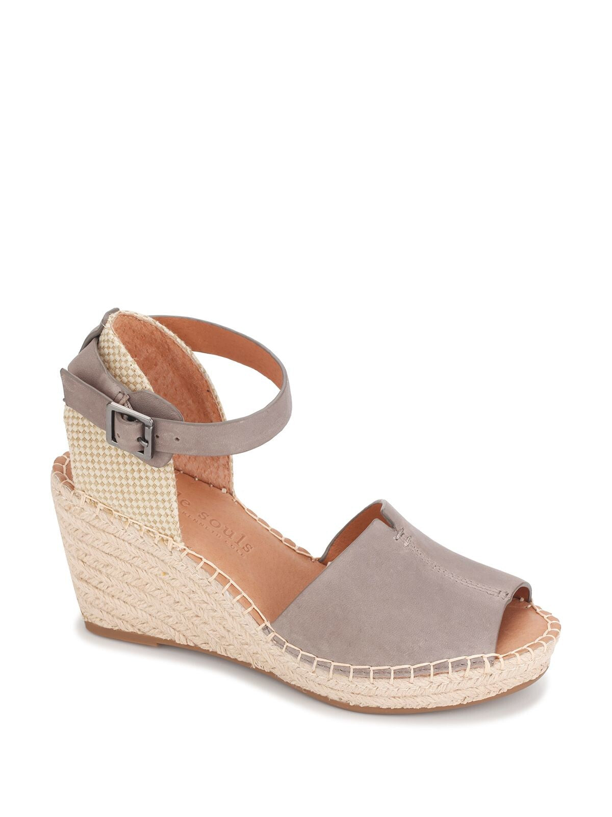 GENTLE SOULS KENNETH COLE Womens Gray 1" Platform Ankle Strap Woven Cushioned Adjustable Strap Charli Round Toe Wedge Buckle Leather Espadrille Shoes 9 M