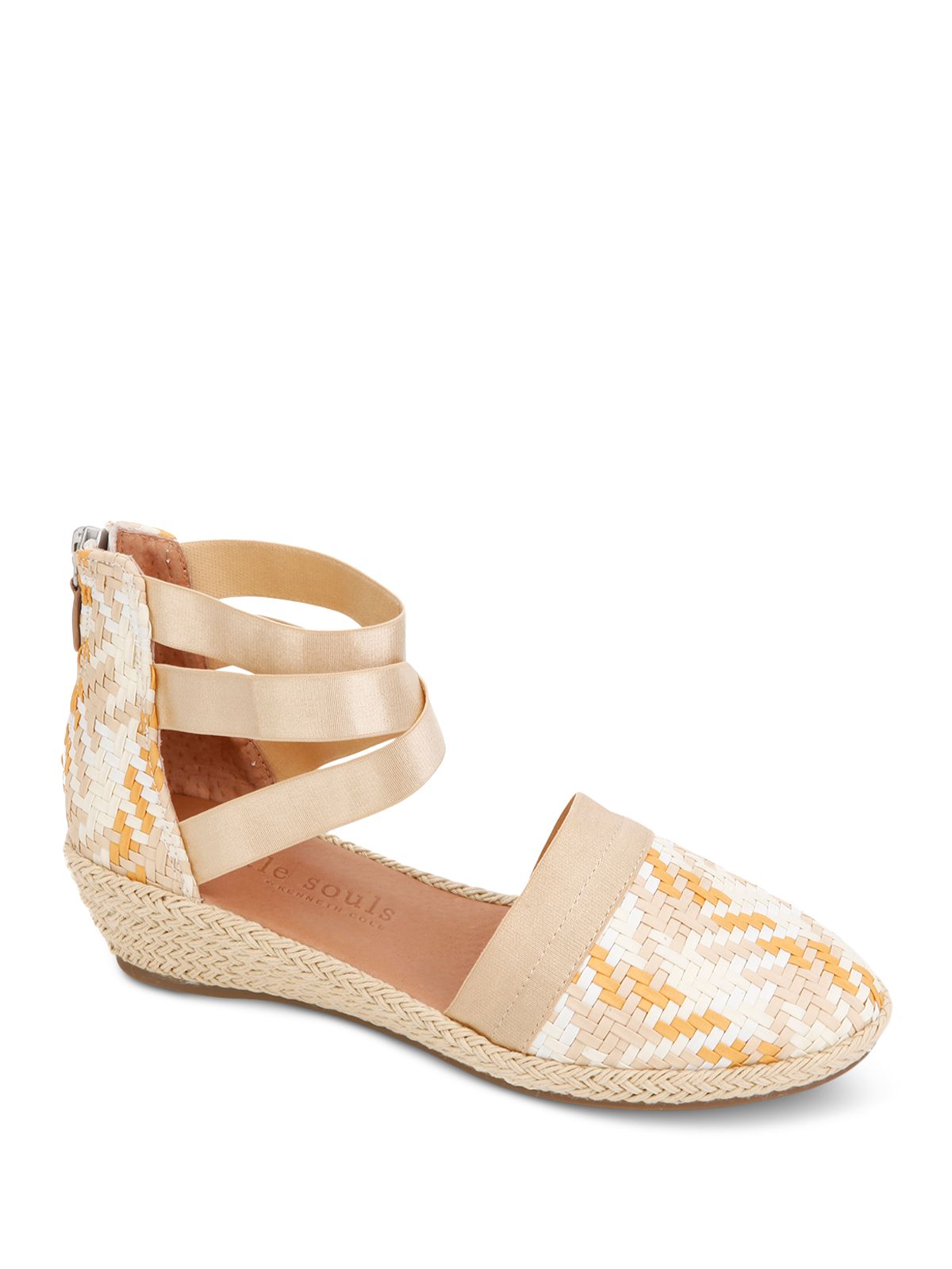 GENTLE SOULS KENNETH COLE Womens Beige Mixed Media Crisscross Elastic Straps Padded Woven Ankle Strap Noa-beth Round Toe Wedge Zip-Up Espadrille Shoes 9.5