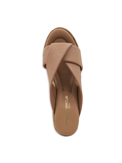 ANDRE ASSOUS Womens Beige 1" Platform Comfort Opal Open Toe Wedge Slip On Leather Espadrille Shoes 40