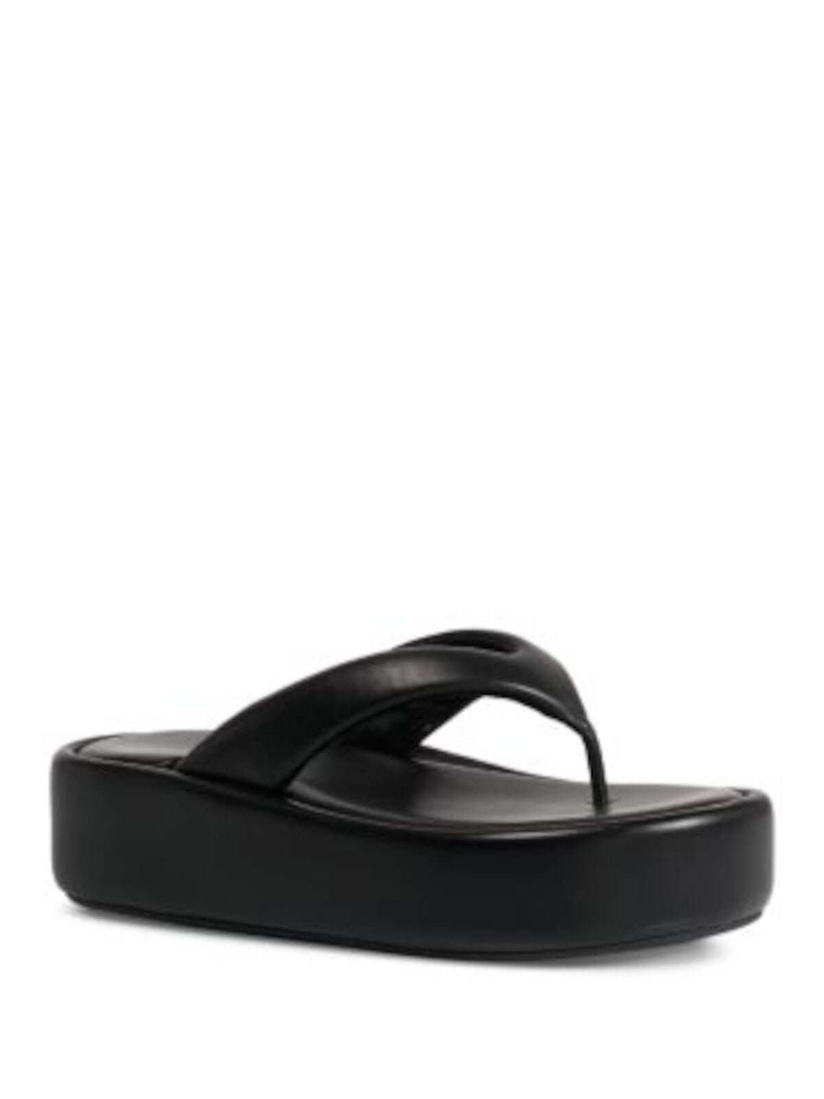 BALENCIAGA Womens Black Padded Rise Round Toe Platform Slip On Leather Thong Sandals Shoes 40