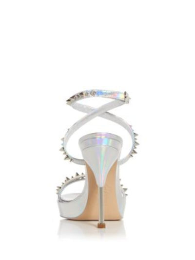 ALEXANDER MCQUEEN Womens Silver Iridescent Padded 1" Platform Ankle Strap Studded Punk Stud Round Toe Sculpted Heel Buckle Leather Heeled Sandal 38