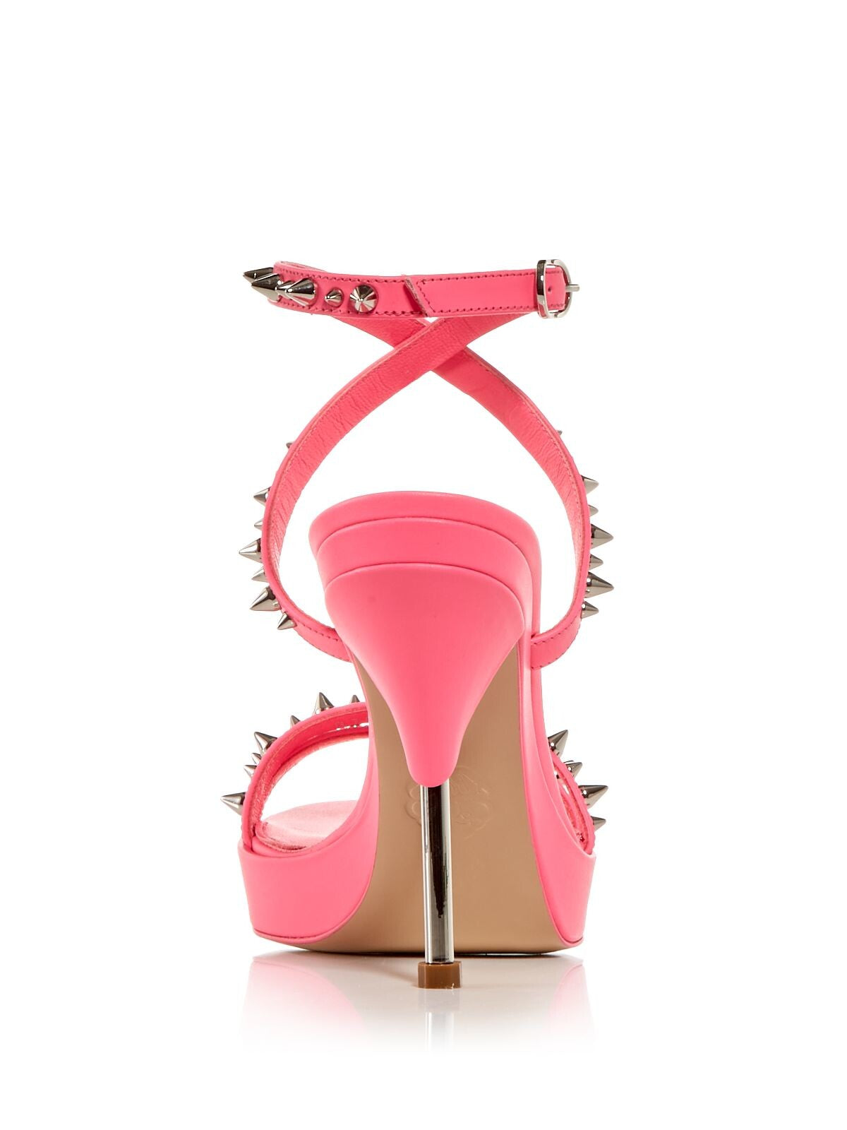 ALEXANDER MCQUEEN Womens Pink Metallic Heel 1" Platform Studded Strappy Round Toe Stiletto Buckle Leather Heeled