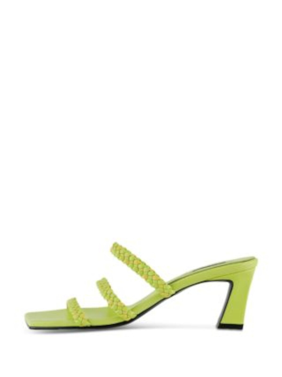 REIKE NEN Womens Green Color Block Braided Padded French Square Toe Flare Slip On Leather Heeled Sandal 37