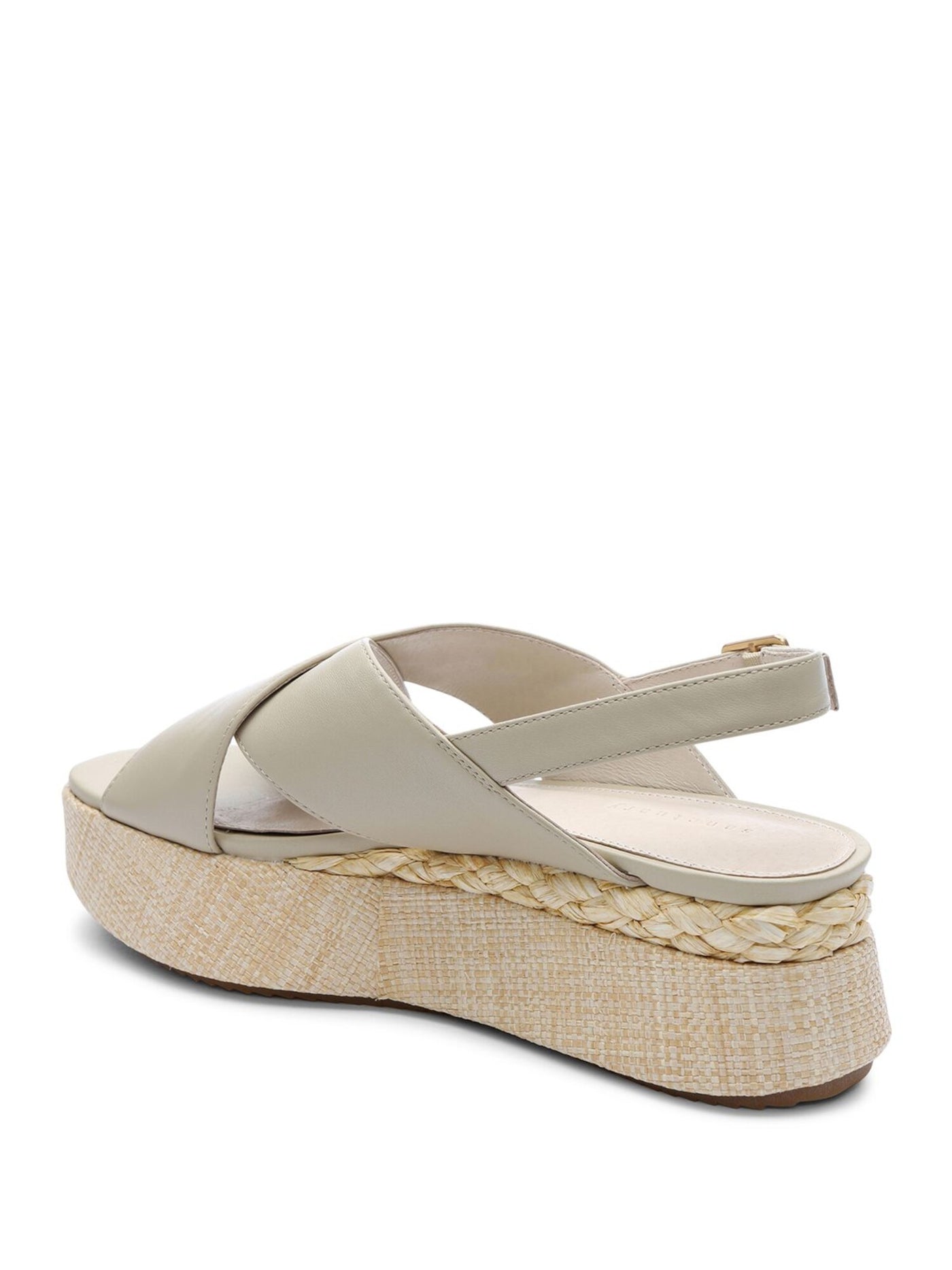 SANCTUARY Womens Beige 1-1/2" Platform Woven Crisscross Straps Adjustable Strap Cushioned All Smiles Round Toe Wedge Buckle Leather Espadrille Shoes 9 M