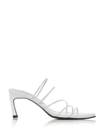 REIKE NEN Womens White Strappy Padded Pointed Toe Sculpted Heel Slip On Leather Dress Slide Sandals Shoes 38.5