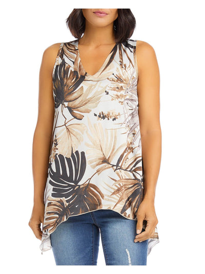 KAREN KANE Womens Brown Printed Sleeveless V Neck Tank Top S