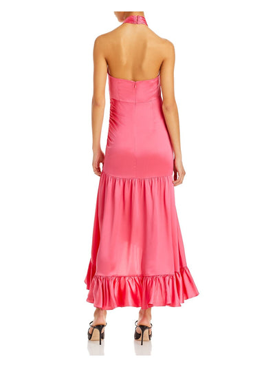 CINQ A SEPT Womens Pink Zippered Ruffled Pleated Unlined Tiered Sleeveless Halter Maxi Fit + Flare Dress 6