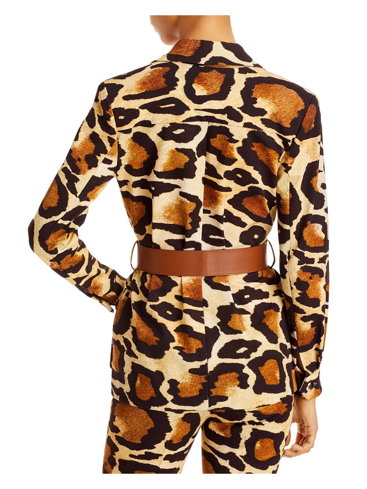 SERGIO HUDSON Womens Brown Belted Pocketed Button Cuffs Animal Print Cocktail Button Down Jacket 2