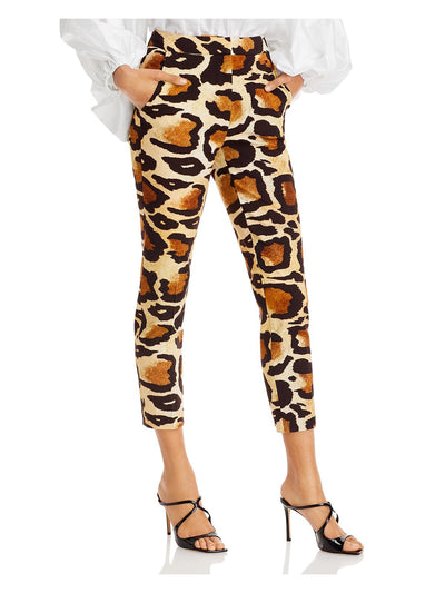 SERGIO HUDSON Womens Beige Pocketed Zippered Hook And Bar Closure Cigarette Animal Print Cropped Pants 0