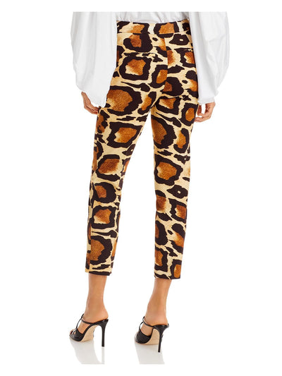 SERGIO HUDSON Womens Beige Pocketed Zippered Hook And Bar Closure Cigarette Animal Print Cropped Pants 0