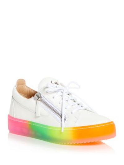 GIUSEPPE ZANOTTI Womens White Lace Up Metallic Logo Hardware Heel Pull-Tab Padded Rainbow Sole Round Toe Platform Leather Sneakers Shoes 38.5