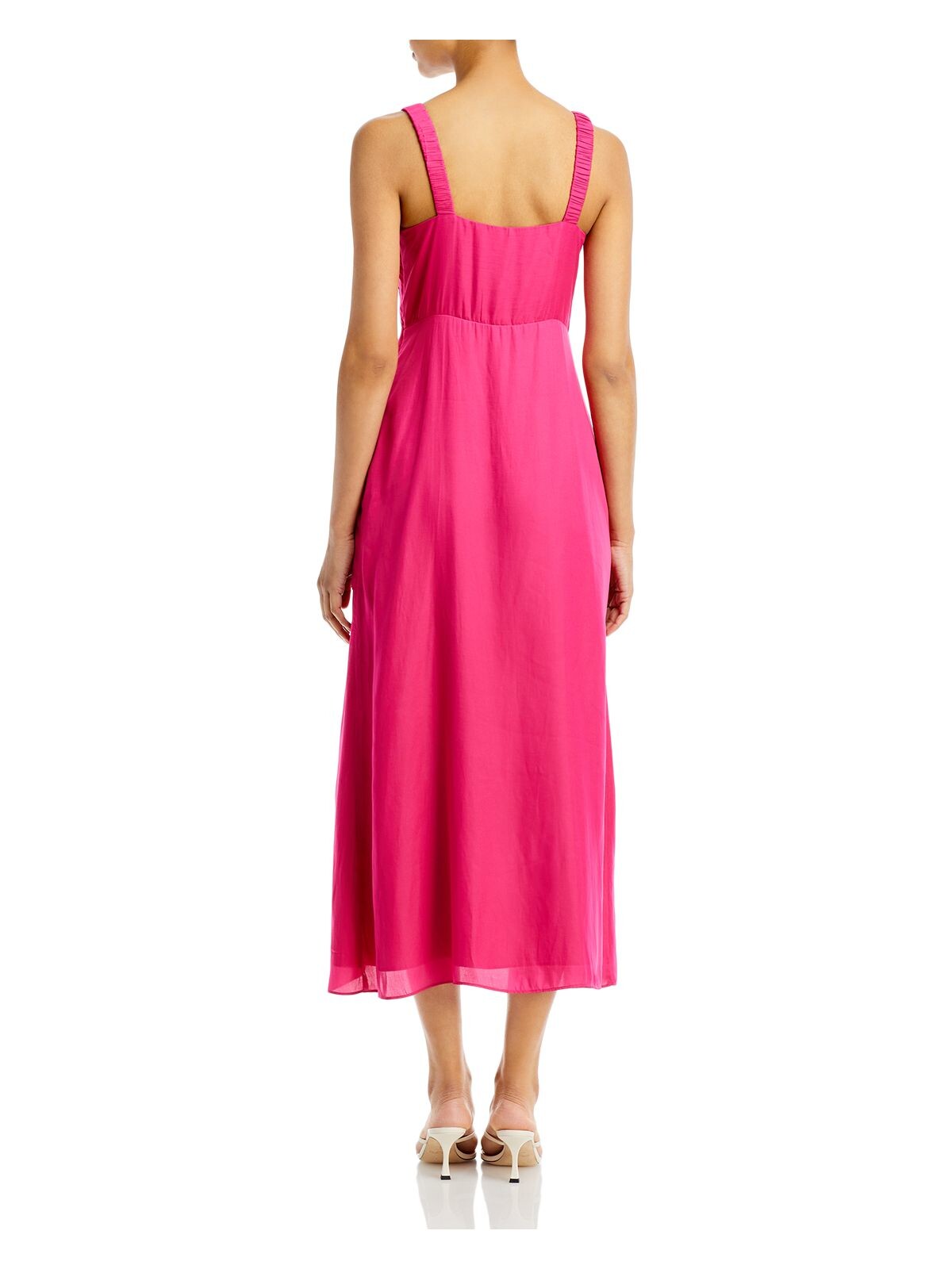 LINE + DOT Womens Pink Ruched Zippered Tie Lined Hi Slit Sleeveless Split Tea-Length Cocktail Sheath Dress S