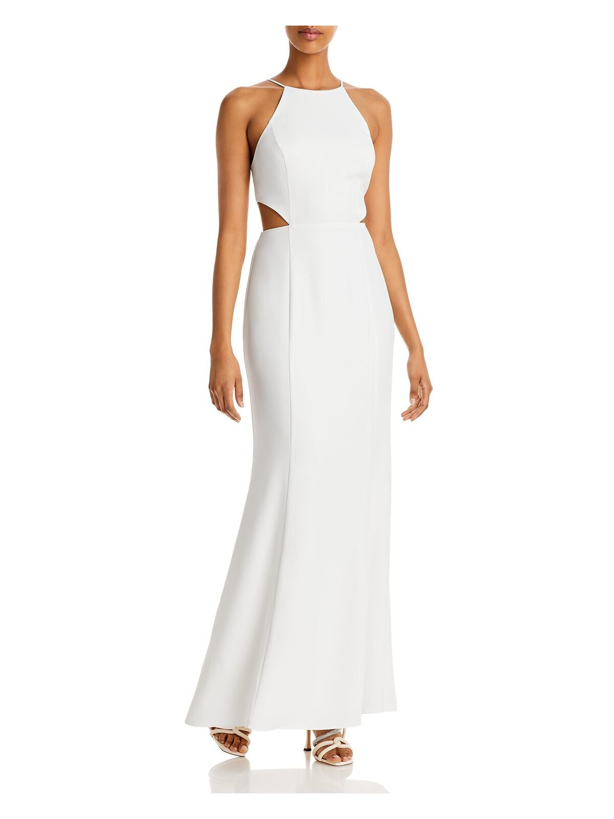 AQUA FORMAL Womens Ivory Zippered Adjustable Side Cutouts Lined Sleeveless Halter Full-Length Evening Sheath Dress 6