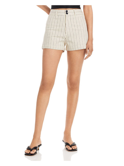 REBECCA TAYLOR Womens Beige Zippered Pocketed Striped High Waist Shorts 4