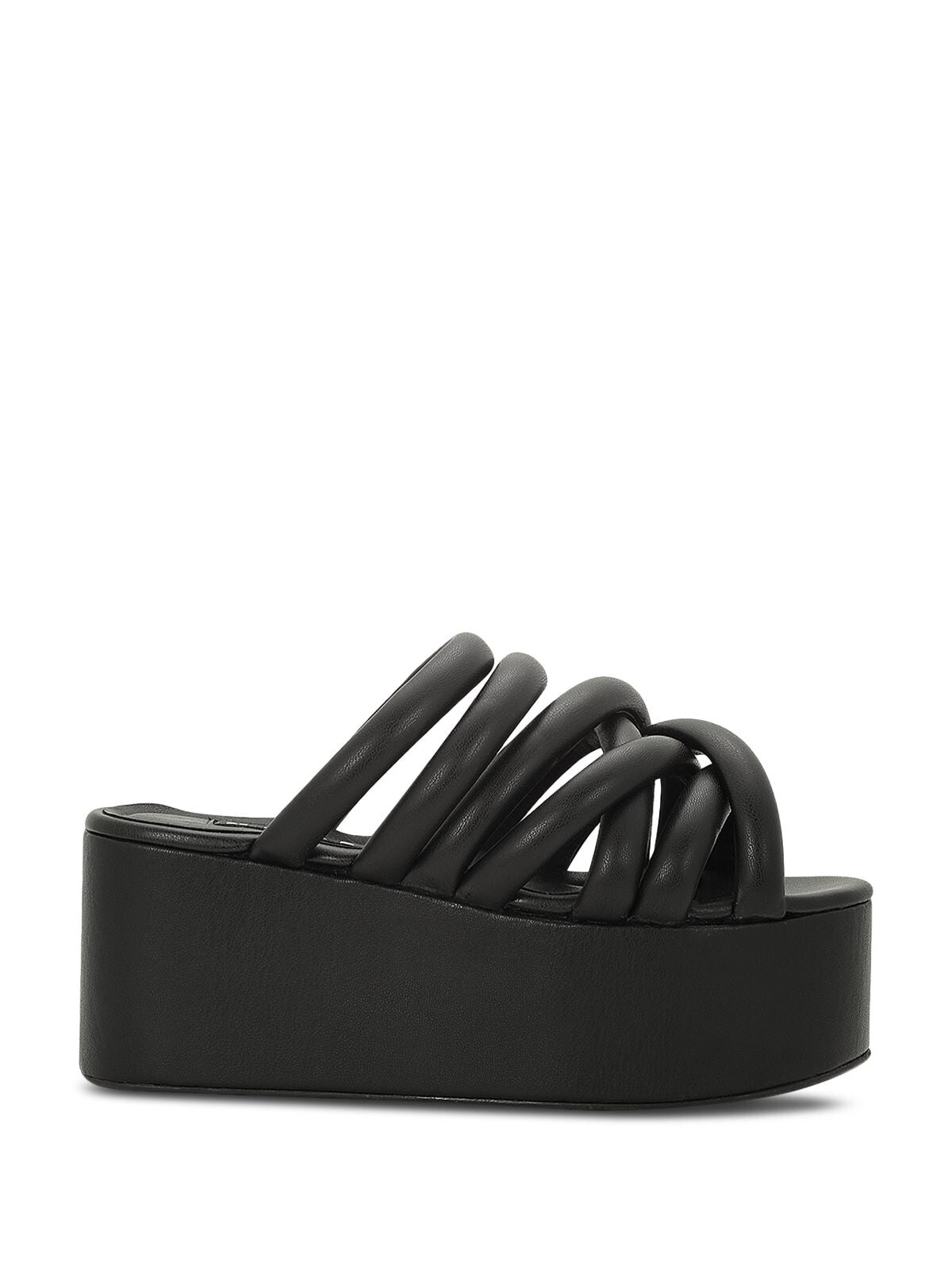 SIMON MILLER Womens Black 2-1/2" Platform Padded Strappy Maze Round Toe Wedge Slip On Sandals Shoes 40