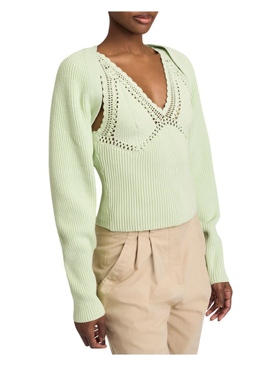 DEREK LAM 10 CROSBY Womens Green Ribbed Long Sleeve Open Front Bolero Sweater M