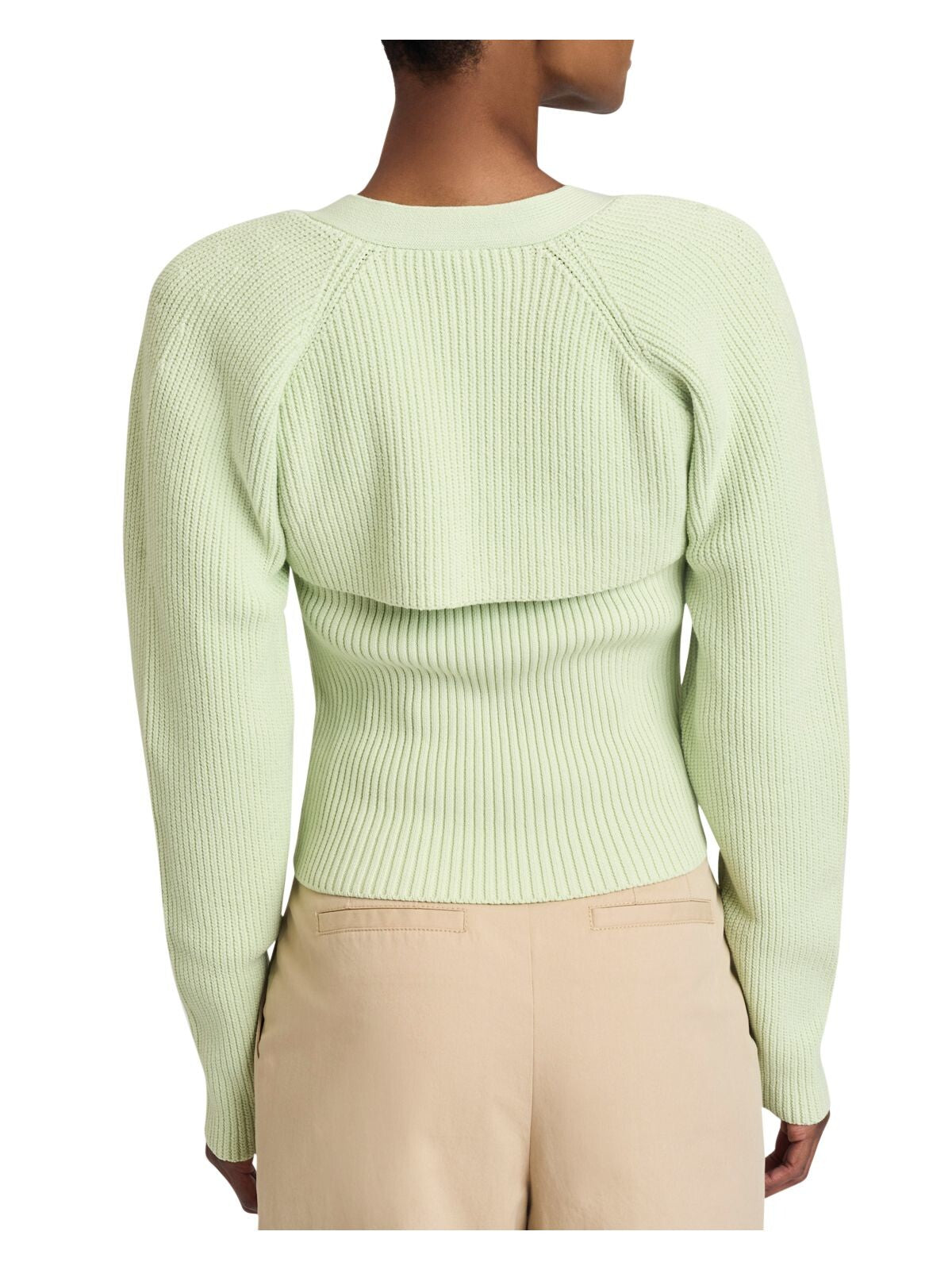 DEREK LAM 10 CROSBY Womens Green Ribbed Long Sleeve Open Front Bolero Sweater M