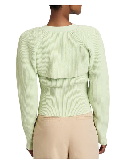 DEREK LAM 10 CROSBY Womens Green Ribbed Long Sleeve Open Front Bolero Sweater XS
