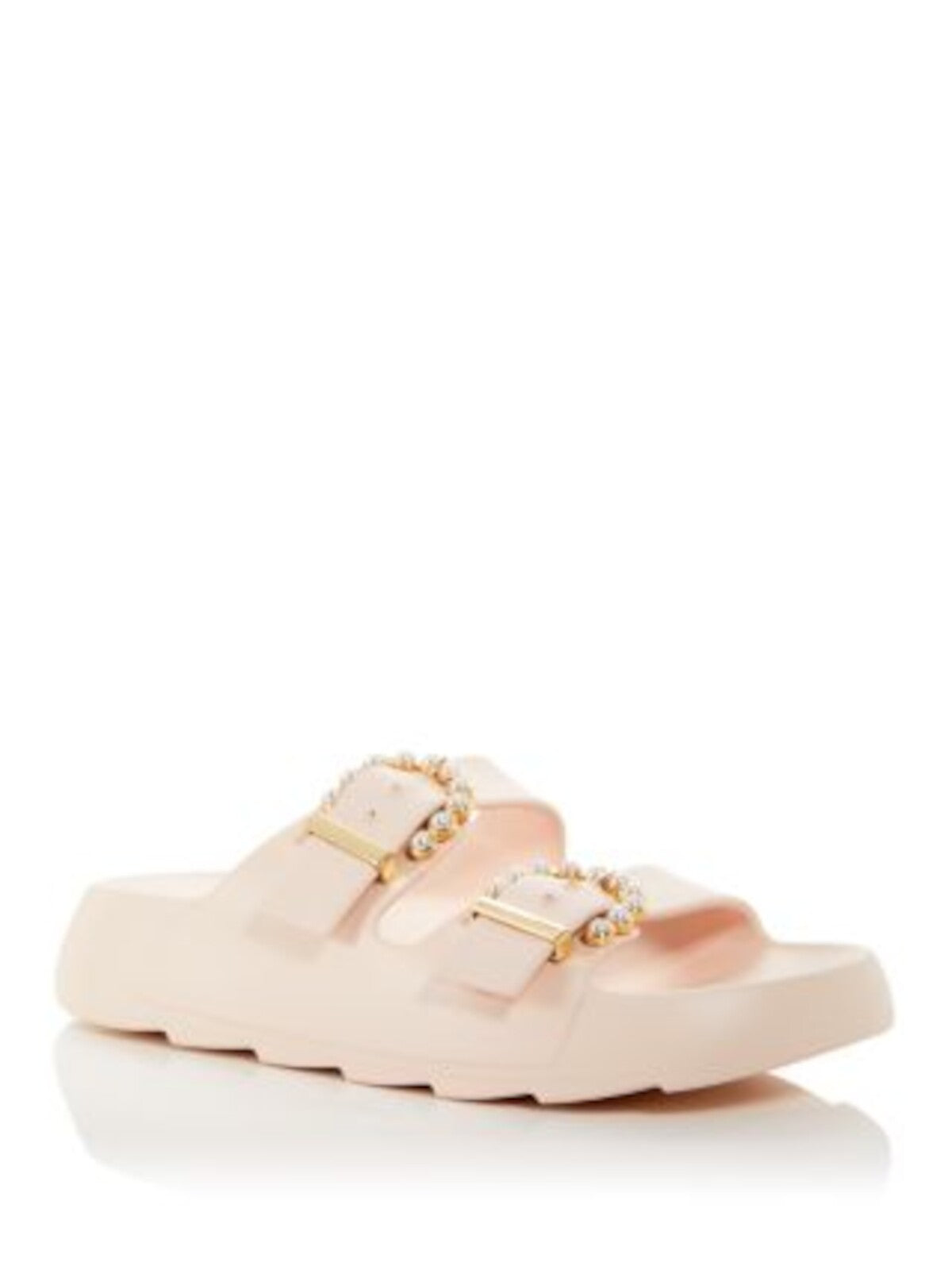 STUART WEITZMAN Womens Pink Faux Pearl Embellished Buckle Accent Sb413 Round Toe Wedge Slip On Slide Sandals Shoes 8 B