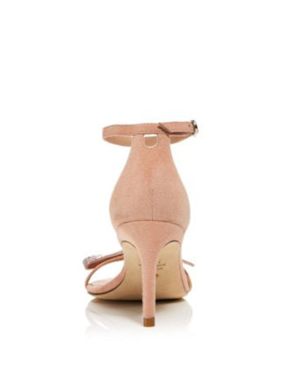 STUART WEITZMAN Womens Pink Padded Rhinestone Bow Accent Cut Out Ankle Strap Goring Nudist Curve 75 Round Toe Stiletto Buckle Leather Dress Heeled Sandal 8.5 B