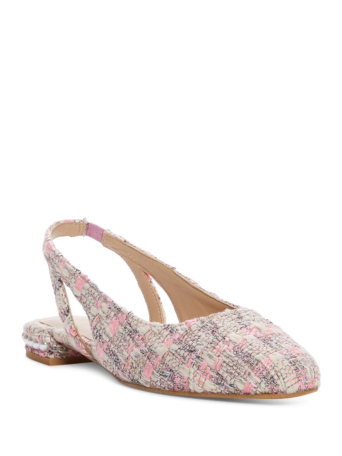 STUART WEITZMAN Womens Pink Plaid Slingback Embellished Pearl Round Toe Block Heel Slip On Flats Shoes 6 B