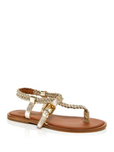 SEE BY CHLOE Womens Gold Metalic Braided Padded Nola Round Toe Buckle Thong Sandals Shoes 38