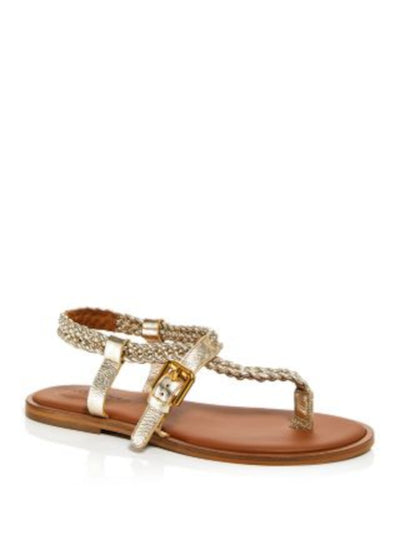 SEE BY CHLOE Womens Gold Metalic Braided Padded Nola Round Toe Buckle Thong Sandals Shoes 36.5