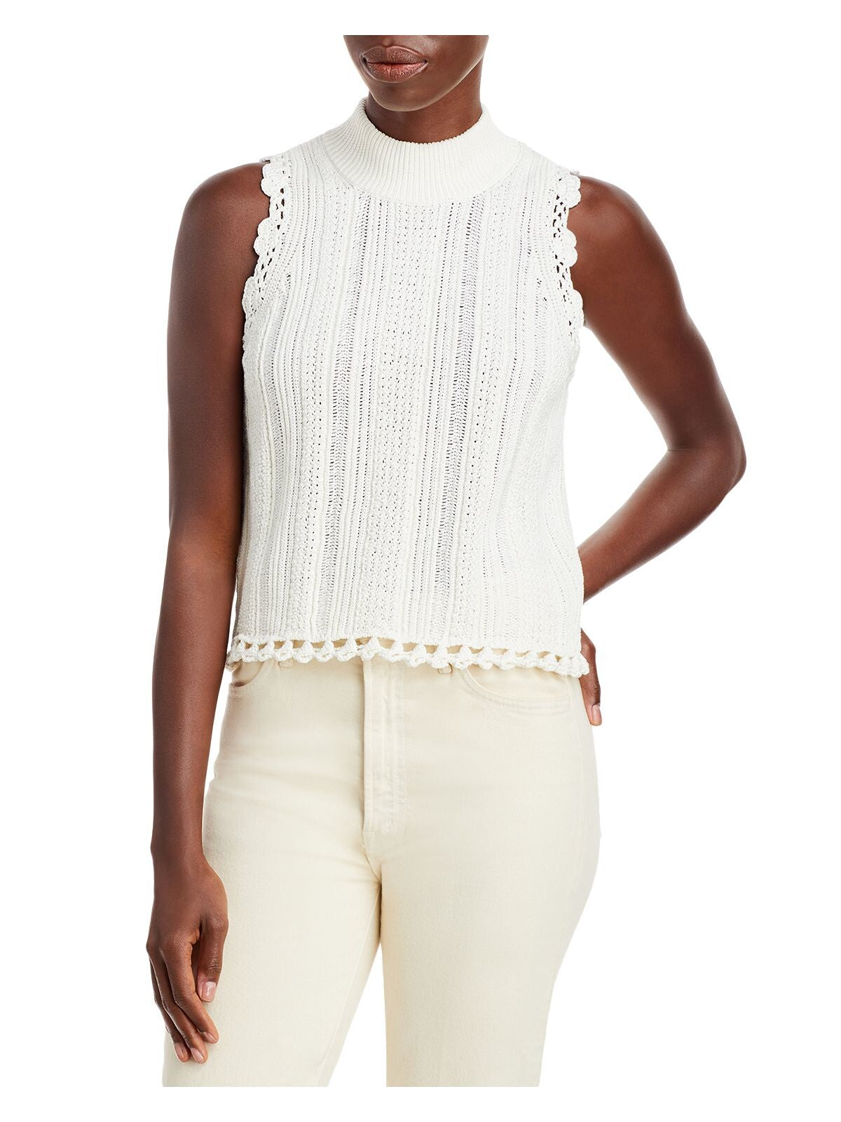 REBECCA TAYLOR Womens Ivory Sleeveless Mock Neck Wear To Work Sweater XL
