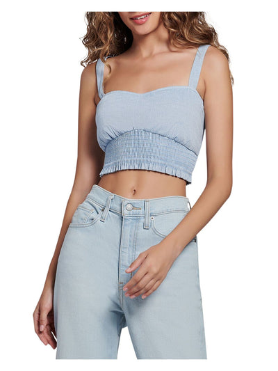 LOST + WANDER Womens Smocked Sleeveless Sweetheart Neckline Crop Top