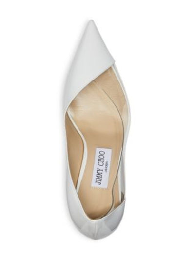 JIMMY CHOO Womens White Asymmetrical Cass Pointed Toe Stiletto Slip On Leather Dress Pumps Shoes 39