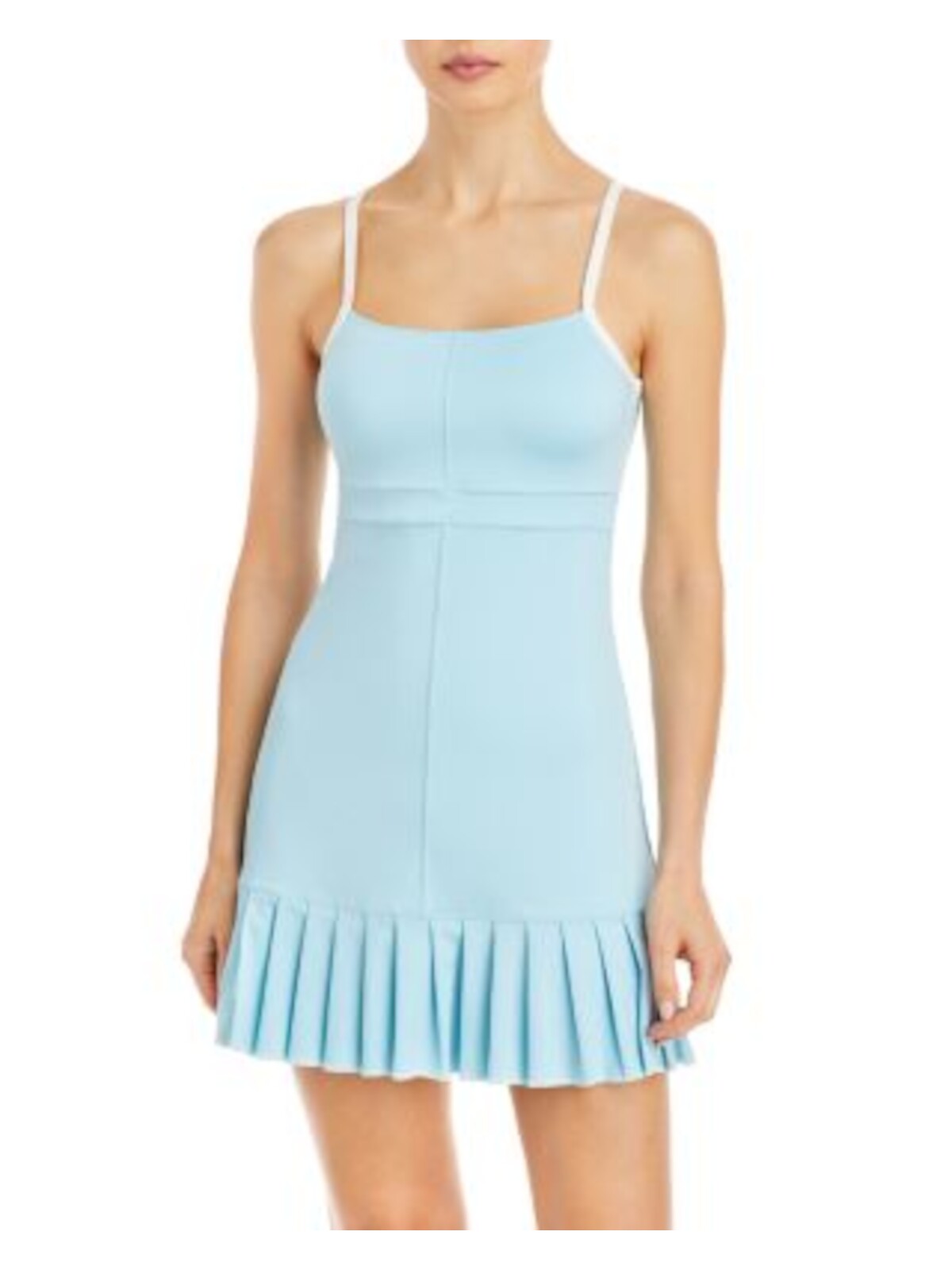 FRANKIES BIKINIS Womens Light Blue Racerback Pleated Hem Sleeveless Scoop Neck Above The Knee Active Wear Sheath Dress L