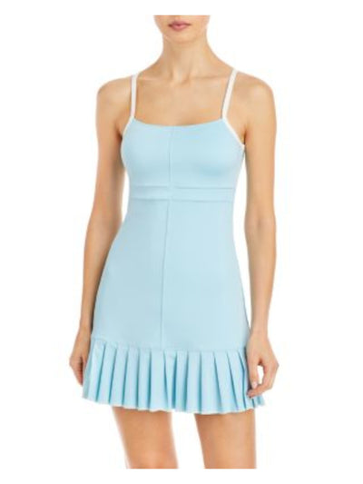 FRANKIES BIKINIS Womens Light Blue Racerback Pleated Hem Sleeveless Scoop Neck Above The Knee Active Wear Sheath Dress L