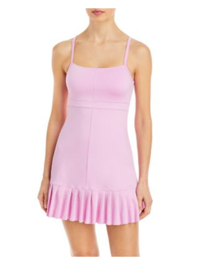 FRANKIES BIKINIS Womens Pink Racerback Pleated Hem Sleeveless Scoop Neck Above The Knee Active Wear Sheath Dress L