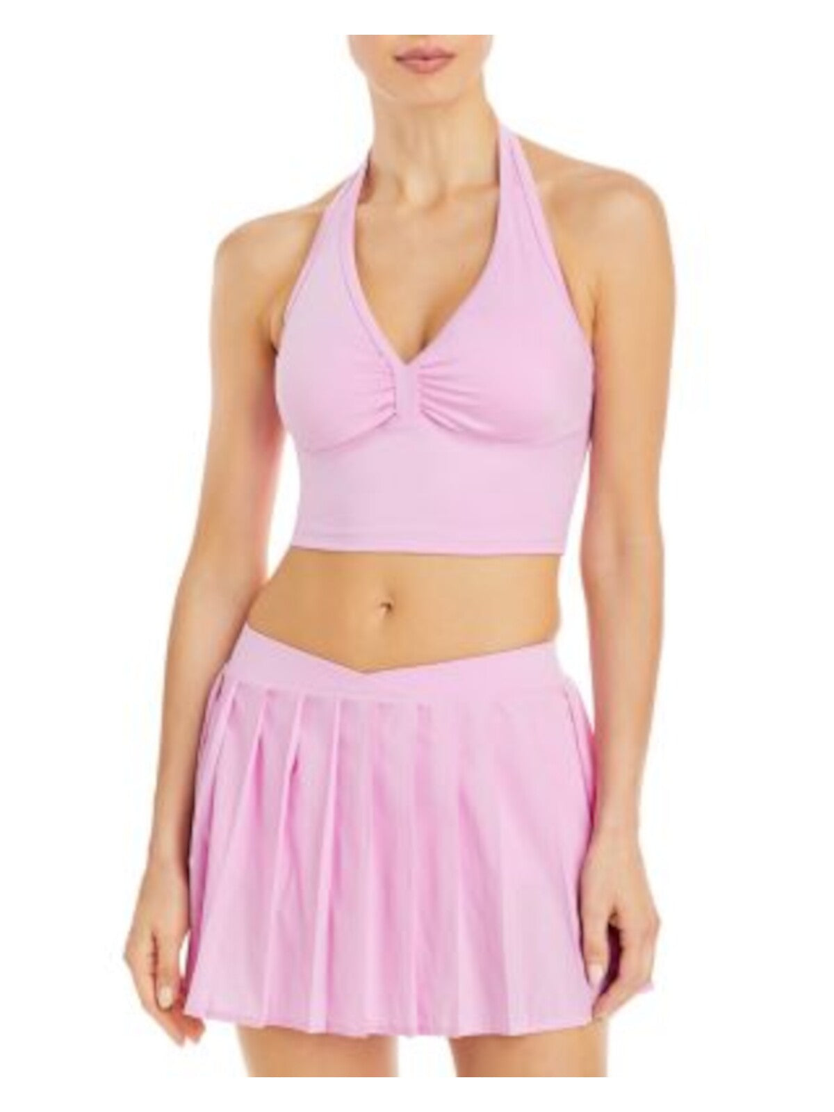 FRANKIES BIKINIS Womens Pink Ruched Removable Padded Cups Sleeveless Halter Crop Top XS