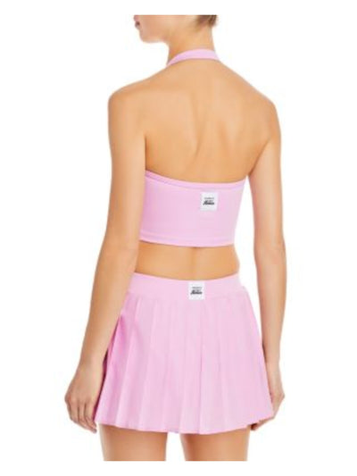 FRANKIES BIKINIS Womens Pink Ruched Removable Padded Cups Sleeveless Halter Crop Top M