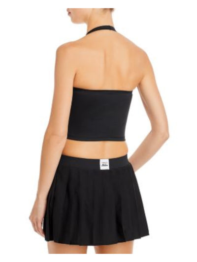 FRANKIES BIKINIS Womens Black Ruched Removable Padded Cups Sleeveless Halter Crop Top S