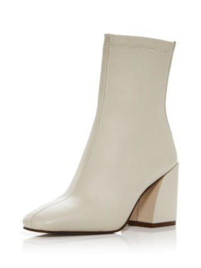 AQUA Womens Ivory Padded Goring Julie Square Toe Sculpted Heel Zip-Up Leather Heeled Boots 6.5 M