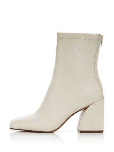 AQUA Womens Ivory Padded Goring Julie Square Toe Sculpted Heel Zip-Up Leather Heeled Boots 6.5 M