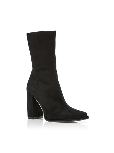 AQUA Womens Black Padded Law Square Toe Block Heel Zip-Up Leather Dress Boots 9 M
