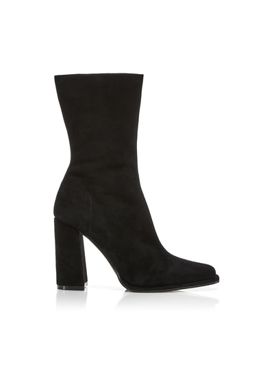 AQUA Womens Black Padded Law Square Toe Block Heel Zip-Up Leather Dress Boots 9 M