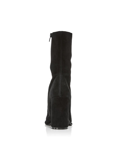 AQUA Womens Black Padded Law Square Toe Block Heel Zip-Up Leather Dress Boots 9 M