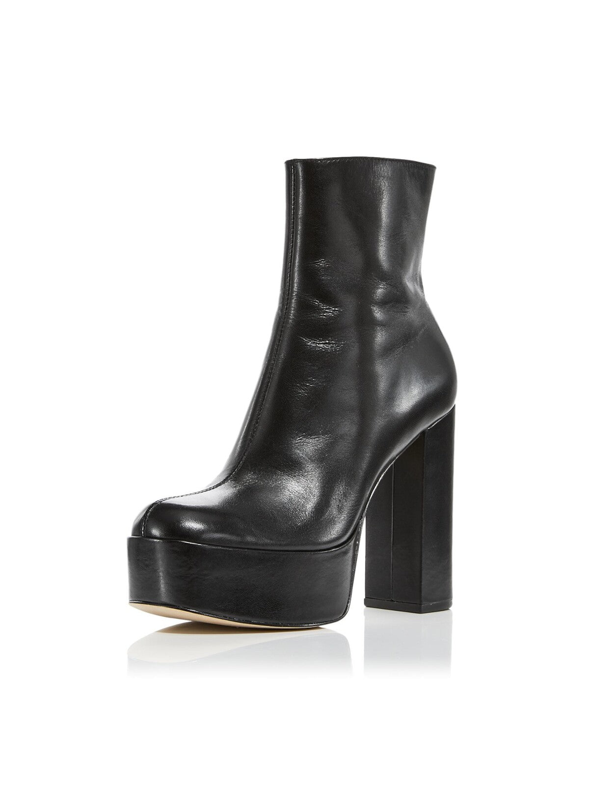AQUA Womens Black 1" Platform Padded Penn Square Toe Block Heel Zip-Up Leather Dress Booties 10 M