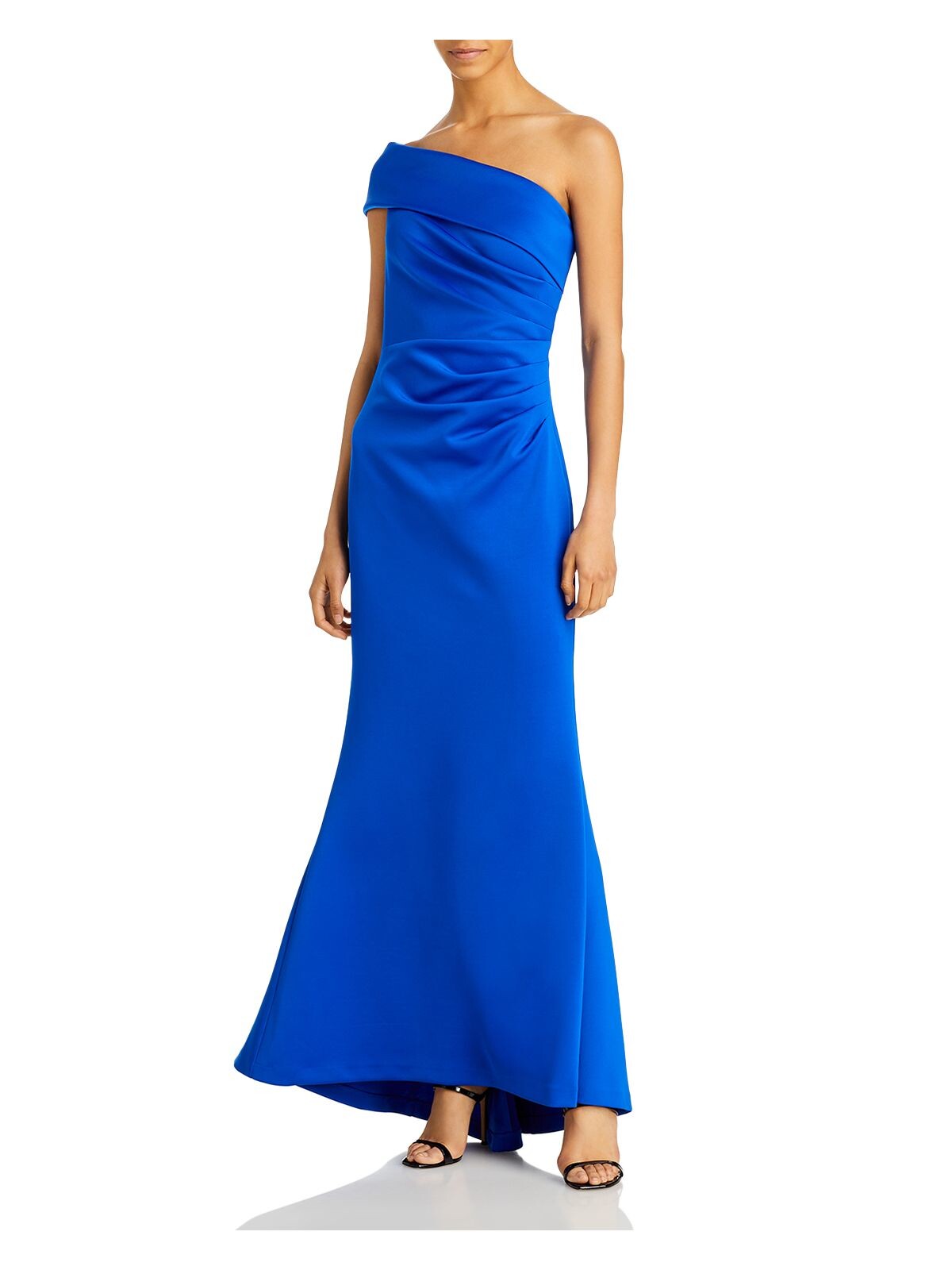 ELIZA J Womens Zippered Cap Sleeve Asymmetrical Neckline Full-Length Formal Gown Dress