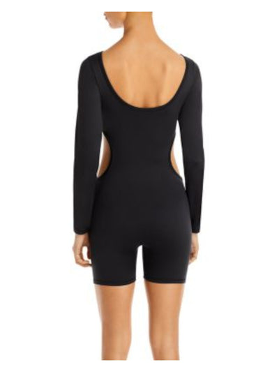 FRANKIES BIKINIS Womens Black Cut Out Scoop Neck Long Sleeve Active Wear Bodysuit S